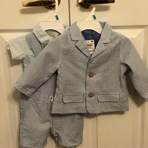 NWT First Impressions 3 Piece Seersucker Overall Suit Set- size 3-6 months
